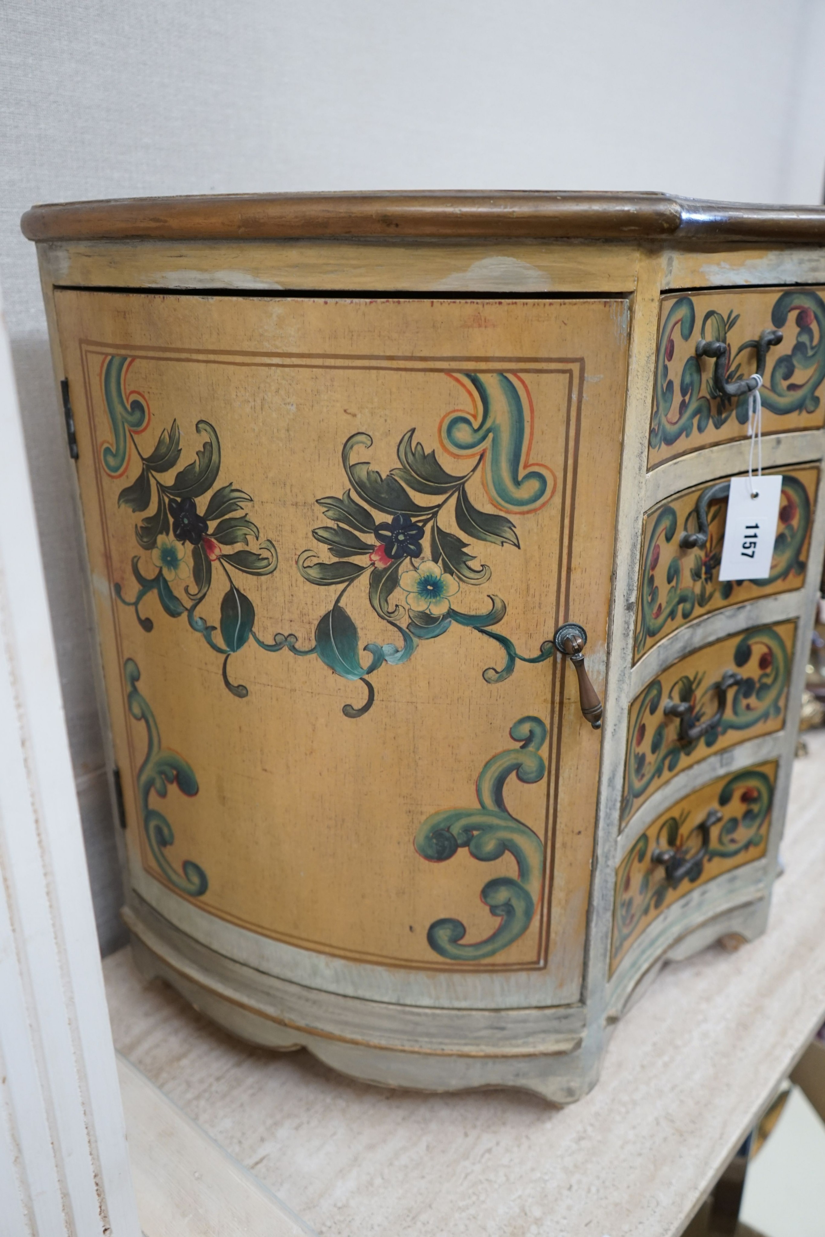 A Venetian style painted miniature commode, width 60cm depth 36cm height 61cm